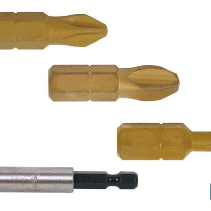 Kit de puntas de Titanio 1/4 PH para atornillar y adaptador | Contenido 3 puntas Phillips y un adaptador