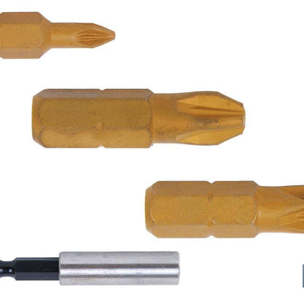 Kit de puntas de atornillar de Titanio 1/4 PZ y adaptador | Contenido 3 puntas Pozi drive y un adaptador