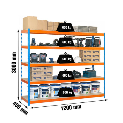 Estantería industrial Simonrack Simonforte fondo 450 mm, anchos 1200, 1800 y 2400 mm