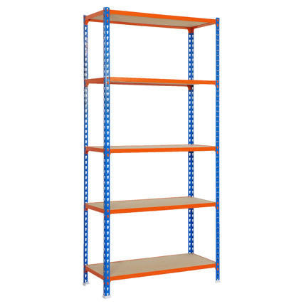 Estantería con baldas de madera Simonrack Maderclick Superplus Azul + Naranja + Madera 2000 x 1100 x 300 mm · 5 estantes
