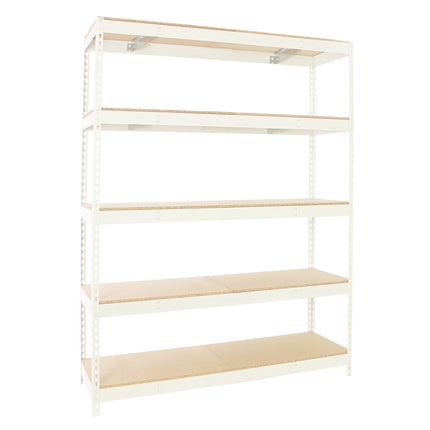 Estantería industrial Simonrack Simonforte fondo 600 mm, anchos 2100 y 2400 mm Blanco + Madera 2000 x 2400 x 600 mm 5 estantes
