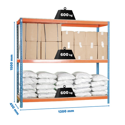 Estantería industrial Simonrack Simonforte fondo 450 mm, anchos 1200, 1800 y 2400 mm