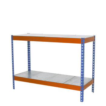 Estantería industrial Simonrack Simonforte fondo 750 mm, anchos 1200, 1800 y 2400 mm Azul + Naranja + Galvanizado 900 x 1200 x 750 mm 2 estantes