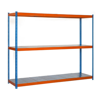Estantería industrial Simonrack Simonforte fondo 900 mm, ancho 2100 mm Azul + Naranja + Galvanizado 2000 x 2100 x 900 mm 3 estantes