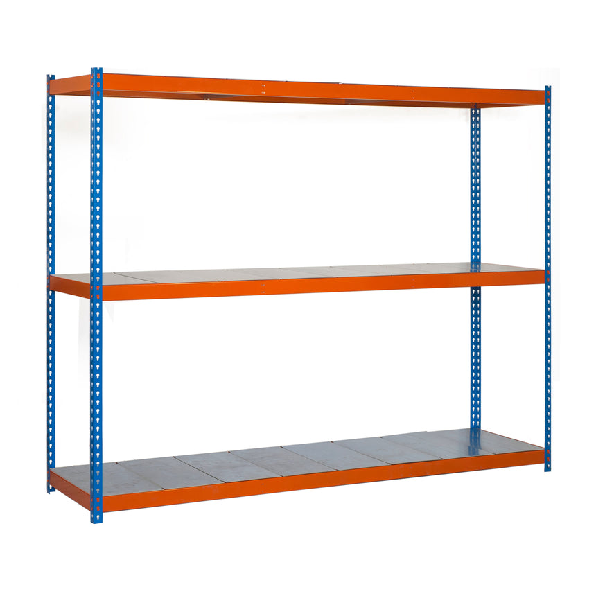 Estantería industrial Simonrack Simonforte fondo 600 mm, anchos 2100 y 2400 mm Azul + Naranja + Galvanizado 2000 x 2100 x 600 mm 3 estantes