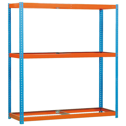 Estantería industrial Simonrack Simonforte fondo 600 mm, anchos 2100 y 2400 mm Azul + Naranja 2000 x 2100 x 600 mm 3 estantes