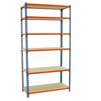 Estantería con baldas de madera Simonrack Maderclick PLUS Azul + Naranja + Madera 2500 x 1000 x 500 mm · 6 estantes