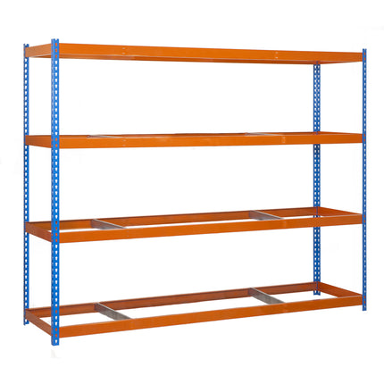 Estantería industrial Simonrack Simonforte fondo 750 mm, anchos 1500 y 2100 mm Azul + Naranja 2000 x 2100 x 750 mm 4 estantes