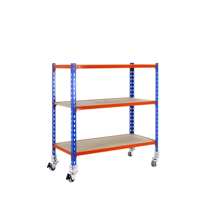 Estantería con baldas de madera Simonrack Maderclick Mobile PLUS Azul + Naranja + Madera 975 x 1000 x 500 mm · 3 estantes