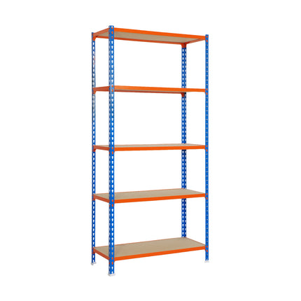 Estantería con baldas de madera Simonrack Maderclick Superplus Azul + Naranja + Madera 2000 x 1100 x 500 mm · 5 estantes