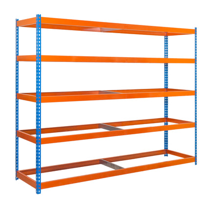 Estantería industrial Simonrack Simonforte fondo 450 mm, ancho 2100 mm Azul + Naranja 2000 x 2100 x 450 mm 5 estantes · 2104-5