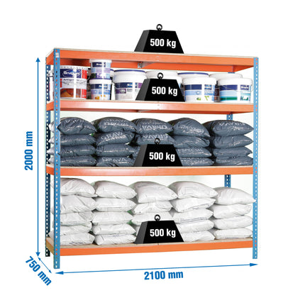 Estantería industrial Simonrack Simonforte fondo 750 mm, anchos 1500 y 2100 mm