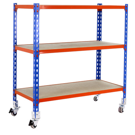 Estantería con baldas de madera Simonrack Maderclick Mobile Superplus Azul + Naranja 975 x 1100 x 500 mm · 3 estantes
