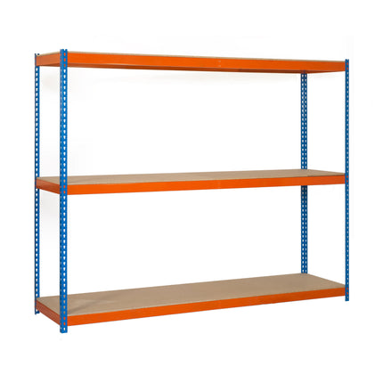 Estantería industrial Simonrack Simonforte 2100 x 900 mm Azul + Naranja + Madera 2000 x 2100 x 900 mm 