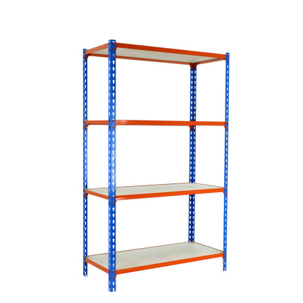 Estantería con baldas de madera Simonrack Maderclick Megaplus Azul + Naranja + Madera 1500 x 1200 x 500 mm · 4 estantes