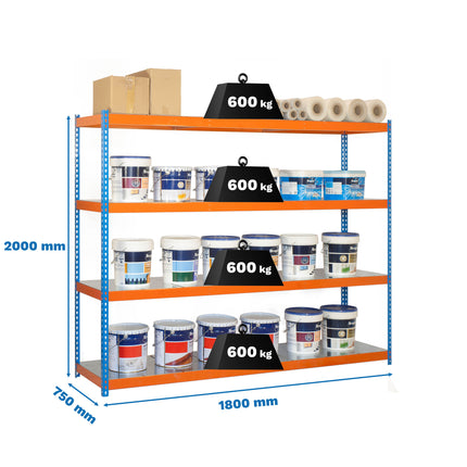 Estantería industrial Simonrack Simonforte fondo 750 mm, anchos 1200, 1800 y 2400 mm