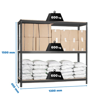 Estantería industrial Simonrack Simonforte fondo 450 mm, anchos 1200, 1800 y 2400 mm