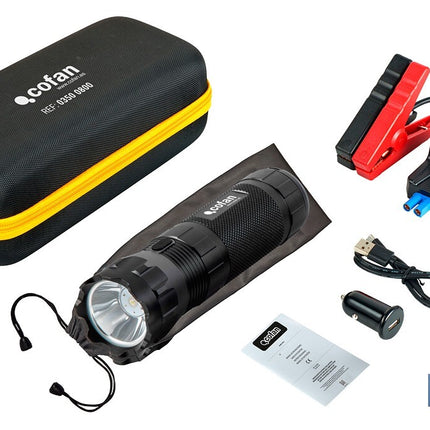 Arrancador portátil de baterías 600 A | Con linterna LED y power bank USB | 330 lúmenes | Adecuado para coches de gasolina hasta 5000 cc y diésel hasta 3000 cc