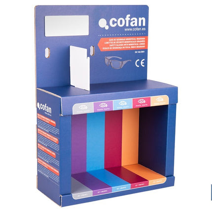 Expositor de gafas de seguridad | 20 gafas graduadas con diferentes dioptrías | Incluye 5 modelos | Medidas: 15 x 33 x 47 cm