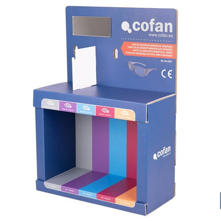 Expositor de gafas de seguridad | 20 gafas graduadas con diferentes dioptrías | Incluye 5 modelos | Medidas: 15 x 33 x 47 cm