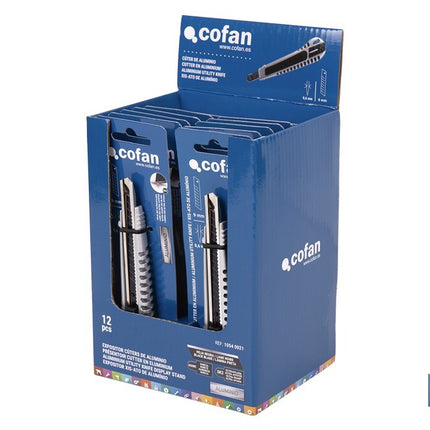 Expositor de cúteres de aluminio Cofan · Foto del fabricante
