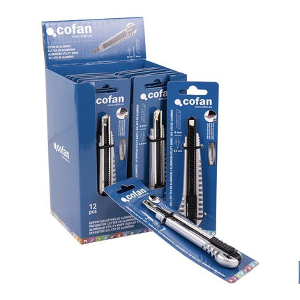 Expositor de cúteres de aluminio Cofan · Foto del fabricante