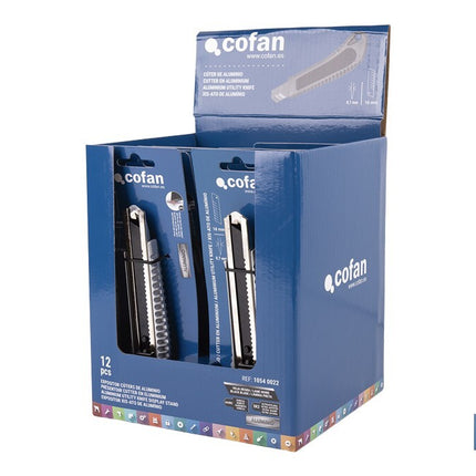 Expositor de cúteres de aluminio Cofan · Foto del fabricante