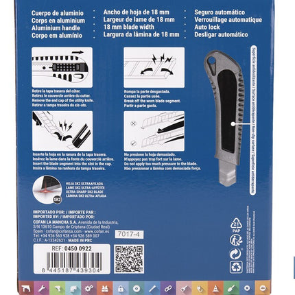 Expositor de cúteres de aluminio Cofan · Foto del fabricante