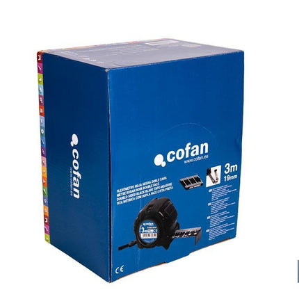 Expositor para flexómetros con hoja de nylon negra y doble cara de Cofan