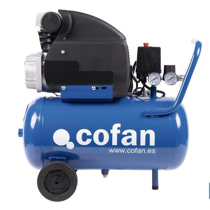 Compresor de aire de pistón coaxial | Motor de 2 HP | Compresor monofásico 230 V | Presión máxima: 8 bares | Depósito de 24 litros | Medidas: 61 x 31 x 58 cm