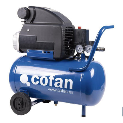 Compresor de aire de pistón coaxial | Motor de 2 HP | Compresor monofásico 230 V | Presión máxima: 8 bares | Depósito de 24 litros | Medidas: 61 x 31 x 58 cm