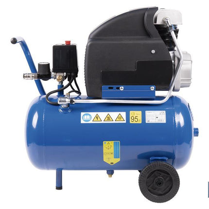 Compresor de aire de pistón coaxial | Motor de 2 HP | Compresor monofásico 230 V | Presión máxima: 8 bares | Depósito de 24 litros | Medidas: 61 x 31 x 58 cm