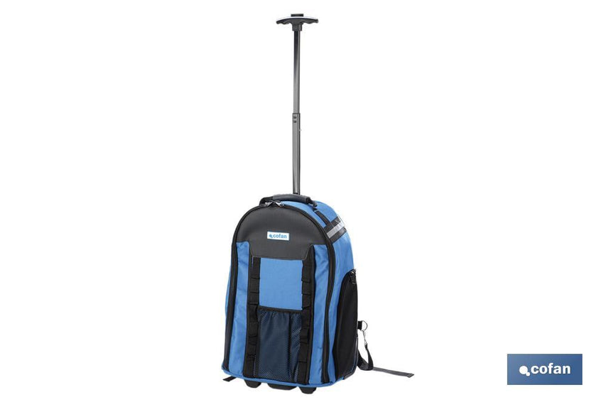 Mochila portaherramientas con múltiples bolsillos, ruedas y barra extensible | Peso de carga máximo de 20 kg | Medidas: 35 x 20 x 50 cm