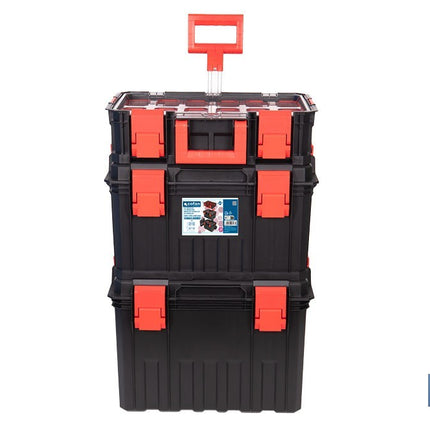 Set modular con 3 cajas de herramientas | Con ruedas, asa telescópica, módulos apilables | Medidas: 53 x 35,5 x 82,5 cm