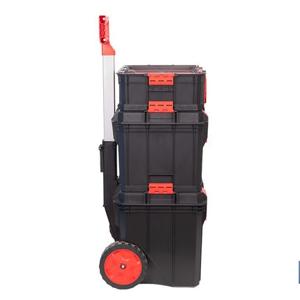Set modular con 3 cajas de herramientas | Con ruedas, asa telescópica, módulos apilables | Medidas: 53 x 35,5 x 82,5 cm