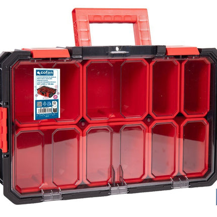 Caja de herramientas modular con organizadores | Tapa de policarbonato | Incluye 8 compartimentos | Capacidad de carga: 20 kg | Compatible con set modular | Medidas: 51,7 x 33,1 x 13,4 cm