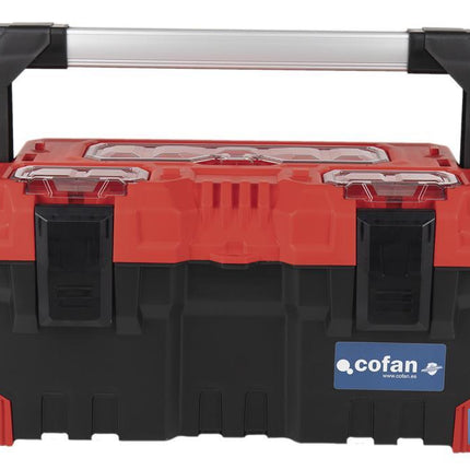 Caja de herramientas con 3 organizadores y mango largo de aluminio Cofan · Foto del fabricante