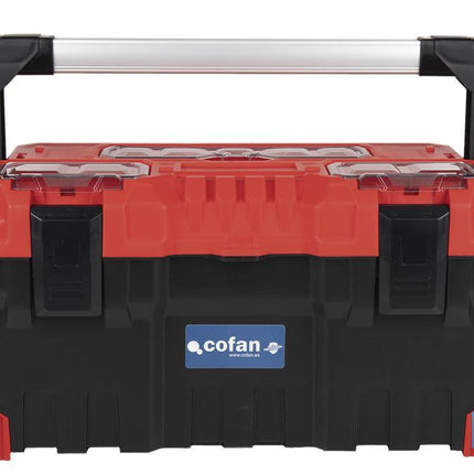 Caja de herramientas con 3 organizadores y mango largo de aluminio Cofan · Foto del fabricante