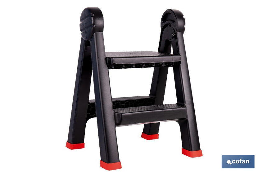 Escalera plegable de 2 peldaños | Superficie antideslizante | Compacta y segura | Carga de hasta 150 kg | Material: PP