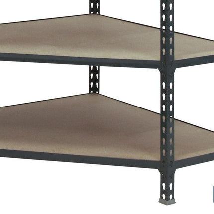 Estantería rinconera | Fabricada en acero | Color antracita | Disponible con 5 baldas de madera | Medidas: 180 x 90 x 40 cm