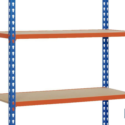 Estantería de acero | Color azul y naranja | Disponible con 5 baldas de madera | Medidas: 200 x 100 x 50 cm