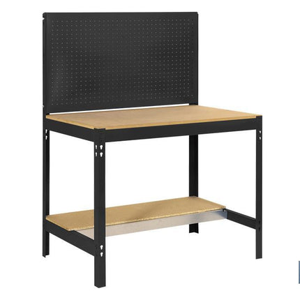 Banco de trabajo | Incluye panel perforado y 2 estantes de madera | Disponible en color antracita | Medidas: 1445 x 910 x 610 mm
