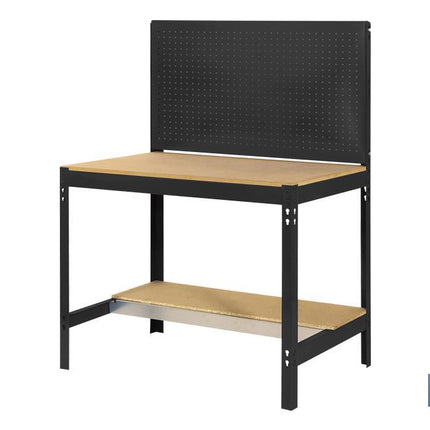 Banco de trabajo | Incluye panel perforado y 2 estantes de madera | Disponible en color antracita | Medidas: 1445 x 910 x 610 mm