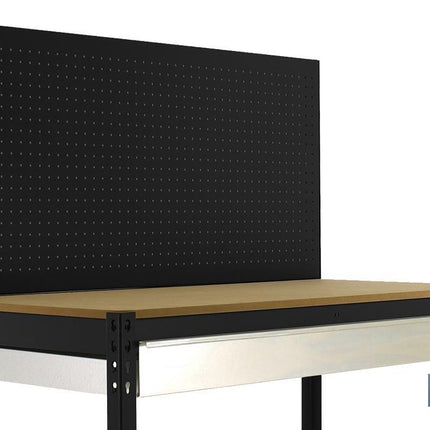Banco de trabajo | Incluye panel perforado, 2 estantes de madera y 1 cajón | Disponible en color antracita | Medidas: 1445 x 1210 x 610 mm