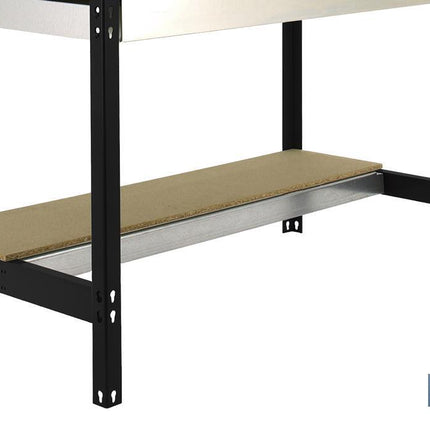Banco de trabajo | Incluye panel perforado, 2 estantes de madera y 1 cajón | Disponible en color antracita | Medidas: 1445 x 1210 x 610 mm