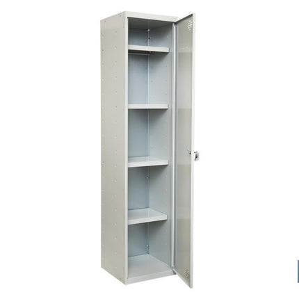 Armario escobero | Accesorio multiusos con 1 puerta y 4 estantes | Material: acero | Medidas: 180 x 40 x 40 cm