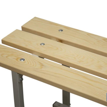Banco de vestuario | Estructura de acero | Asiento de madera| Medidas: 47,5 x 100 x 32 cm