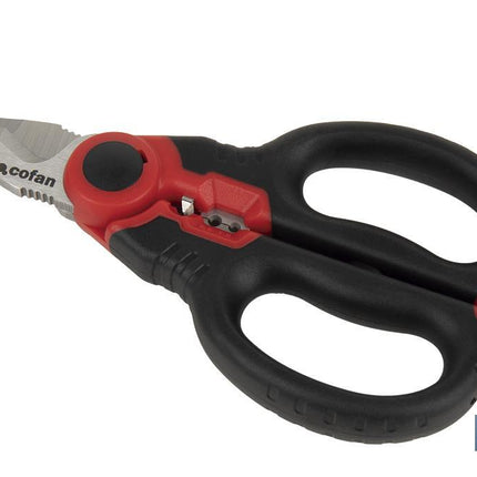 Tijeras de electricista profesional | Con longitud 160 mm | Con accesorios pelacables y de crimpar)