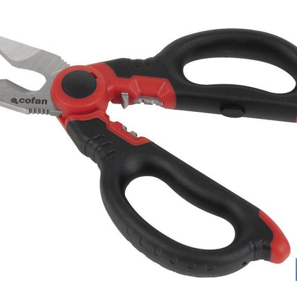 Tijeras de electricista profesional | Con longitud 160 mm | Con accesorios pelacables y de crimpar)