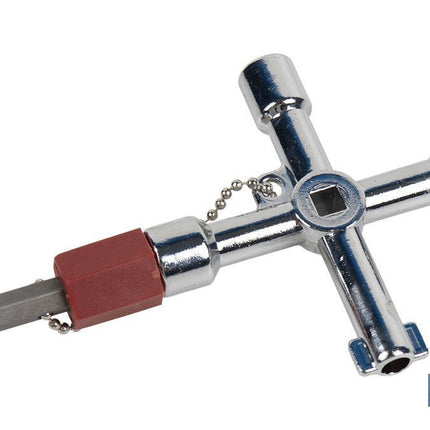 Llave de cabina multifuncional | Aleación de zinc cromada | 7 perfiles | Longitud: 7,5 cm